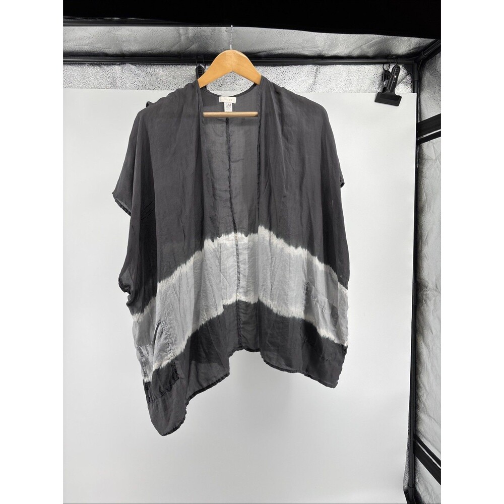 Chicos Open Front Jacket Womens Small/Medium Gray Tie Dye 100% Silk